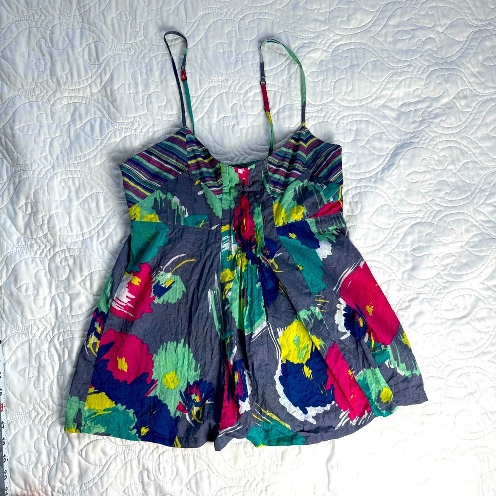 O'Neill Colorful Abstract Floral Adjustable Strap Cotton A-Line Top Large EUC